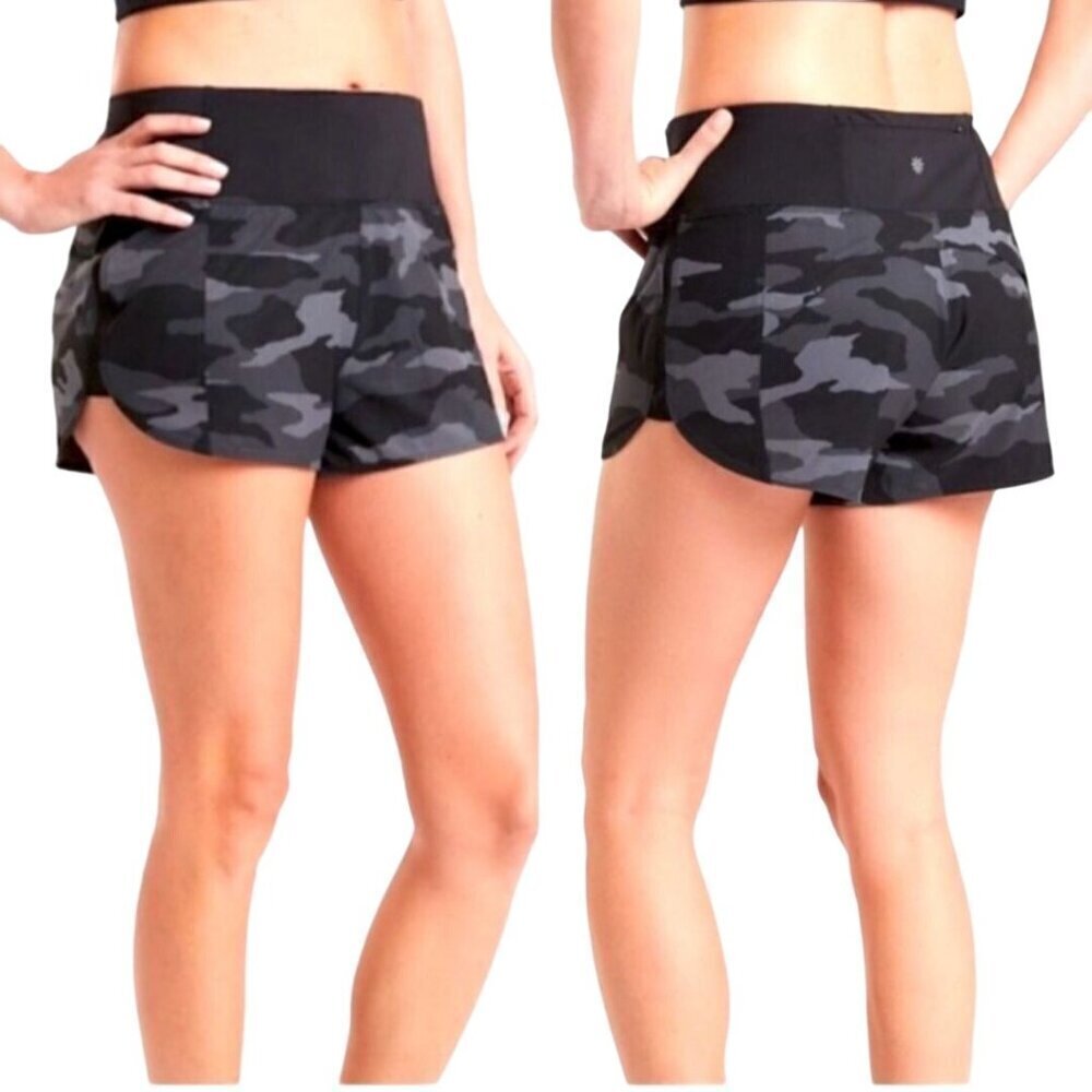 Athleta Running Free Printed Shorts 3.5" Black/Grey Camo Size S